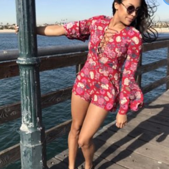 Floral Pink Caged Neck and Bell Sleeve Rom… - Picture 4 of 4